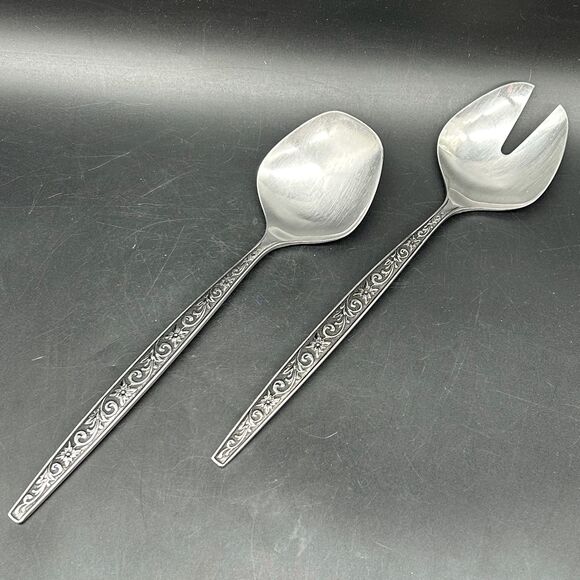 Spoon Fork Retro Japan Stainless Salad Server Serving Set Pair Spork (A) - Picture 2 of 5